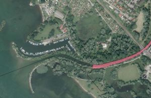 Südlichster Bereich des Natura 2000 Gebietes Leiblach (rosa markiert) im Bereich der Leiblachmündung in den Bodensee.