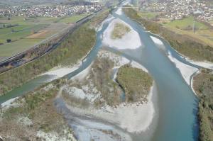 So könnte die AUfweitung an der Frutzmündung aussehen  Fotomontage: Peter Rey, hydra-institut